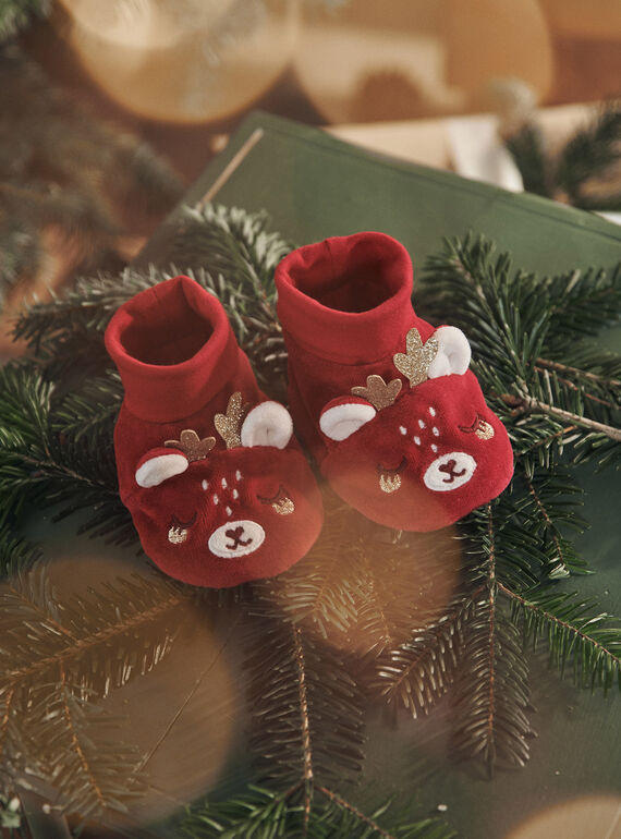 Red velvet slippers with 3D Christmas reindeer animation 