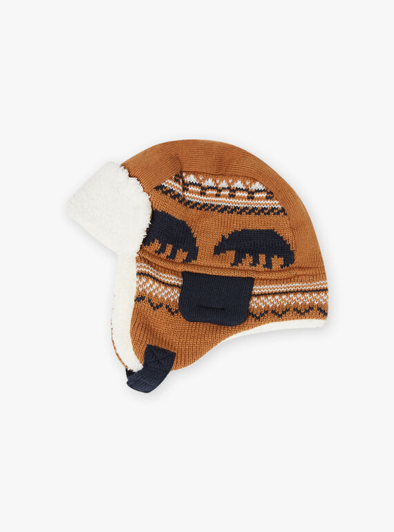 Boy camel jacquard knit capka with bear print BITETAGE / 21H4PGE3BON804