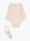 Ecru and pink bodysuit, romper and tights set LOUANE / 24H0CF12ENS001