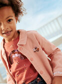 Child girl jacket in powder pink twill with cat and fantasy motifs CLATWETTE / 22E2PFG1VESD327
