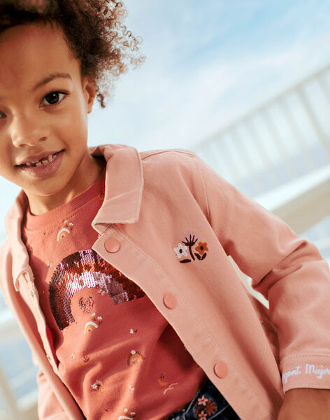 Child girl jacket in powder pink twill with cat and fantasy motifs CLATWETTE / 22E2PFG1VESD327