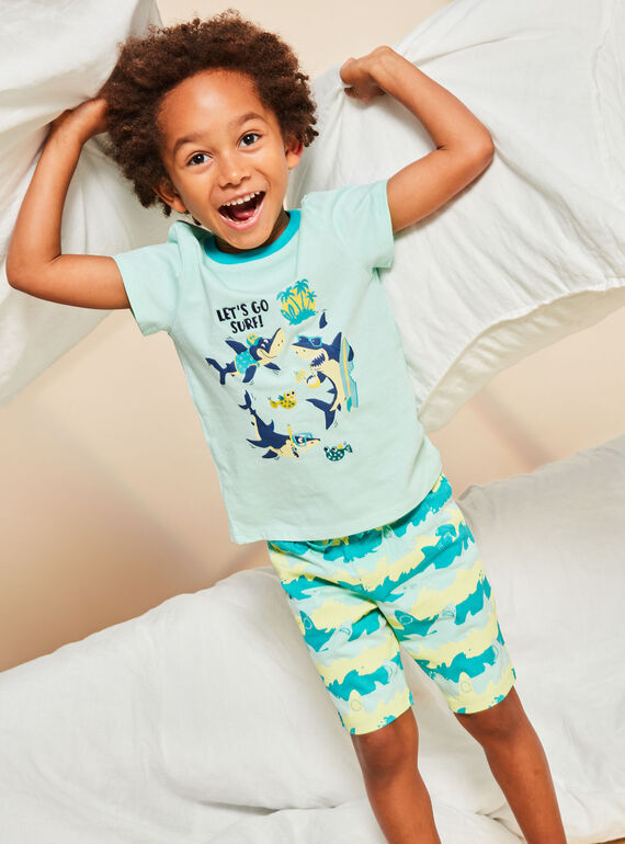 Turquoise pyjamas with shark print and pattern FLOREAGE / 23E5PG34PYJ203