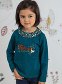 Long sleeve blue duck t-shirt with flower print collar for girls BOLORETTE / 21H2PF92TML714