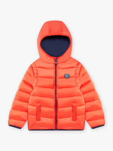 Orange down jacket with dinosaur patch and child boy backpack BEJIAGE2 / 21H3PGG4DTV402