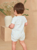 Pale Turquoise Seersucker Striped and Sun Patterned Short Overall KAVAHE / 24E1BGR1CBL203