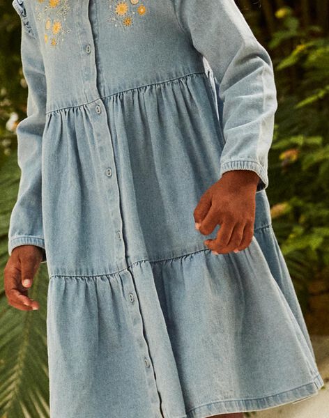 Blue denim dress with floral embroidery FADENETTE / 23E2PF81ROBP272