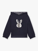 Girl's navy blue reversible sequin sweater with rabbit print BROZOETTE / 21H2PFF1SWE070