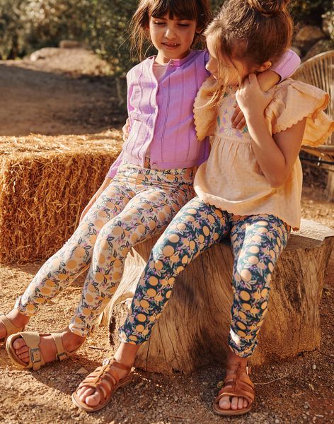Navy blue orange and flower print leggings FLALEGETTE 2 / 23E2PFO2LG608