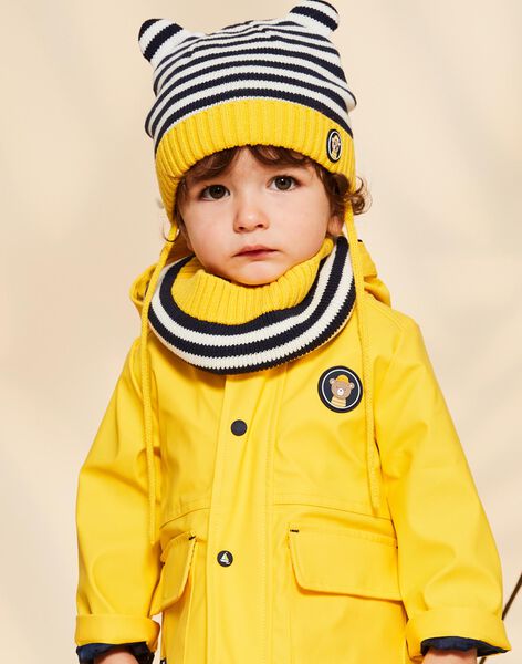 Navy blue 3D animated ears knit hat with stripes print FILAYNE / 23E4BG52BON070