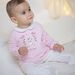 Baby girl pink and ecru romper with kitten and flower print