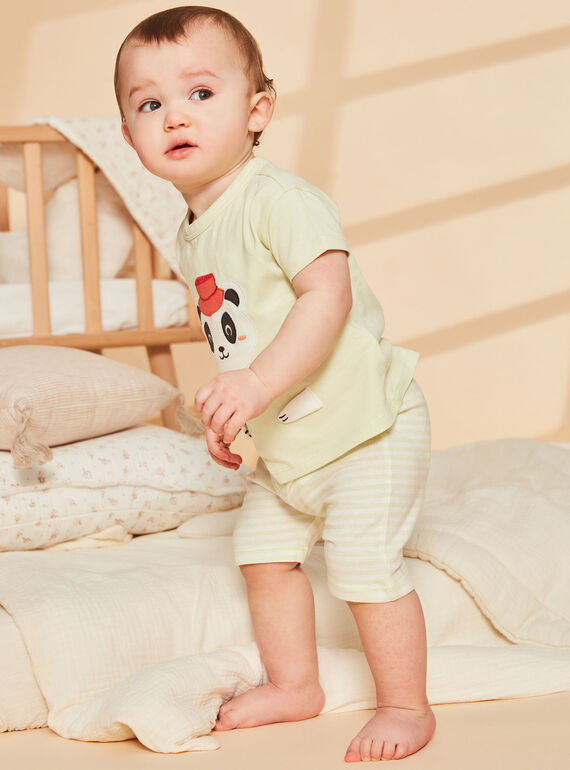 Light green panda head animation and stripes print pajamas FEFANTIN / 23E5BG31PYJ605
