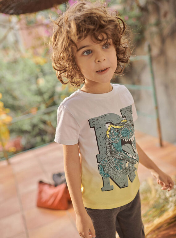 Child boy yellow tie-&-dye t-shirt with dinosaur design CATICHAGE / 22E3PGB2TMC116