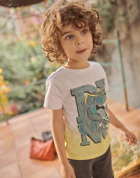 Child boy yellow tie-&-dye t-shirt with dinosaur design CATICHAGE / 22E3PGB2TMC116