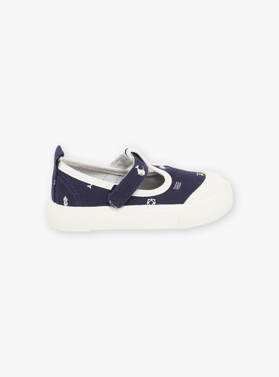 Navy blue open sneakers with fancy print FIBASKET / 23N10BG31D16070