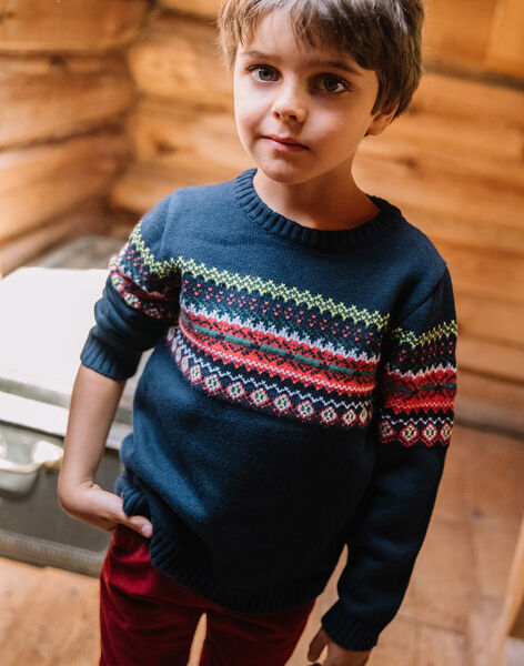 Navy blue jacquard sweater child boy DOJACAGE / 22H3PGX1PUL070