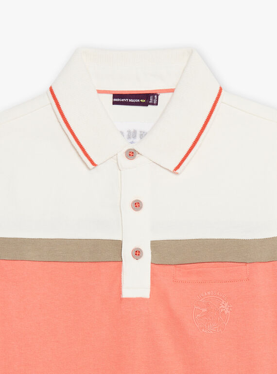 Off white and coral polo shirt child boy CUWIAGE / 22E3PGP1POL001
