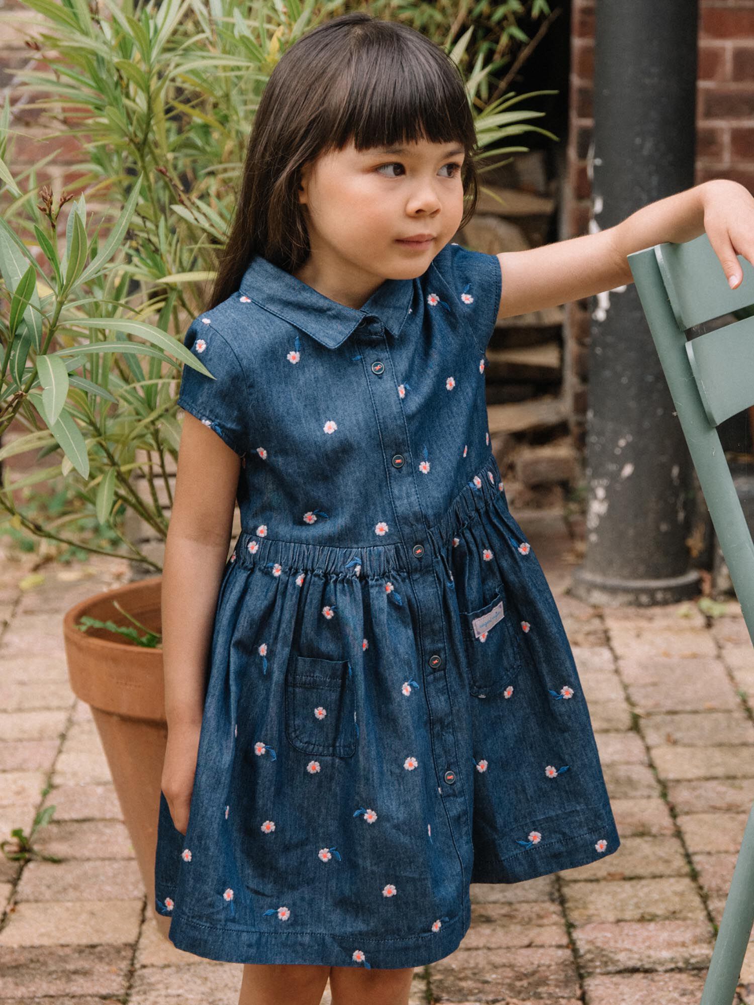 Embroidered denim shirt dress Girl Sergent Major