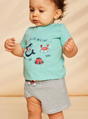 Water green, navy blue and white jersey t-shirt and shorts FIZACK / 23E1BGU1ENS213