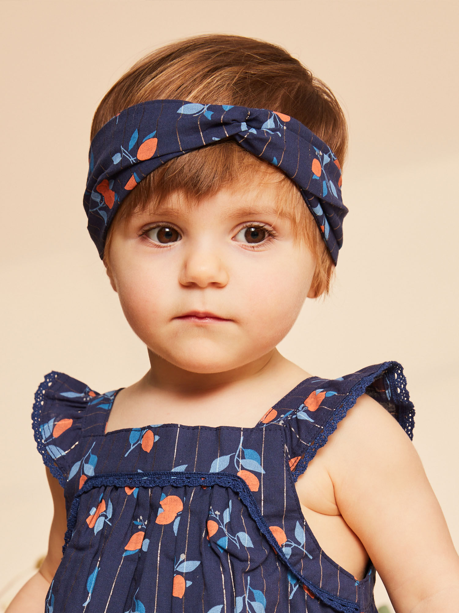Navy blue headband with floral print