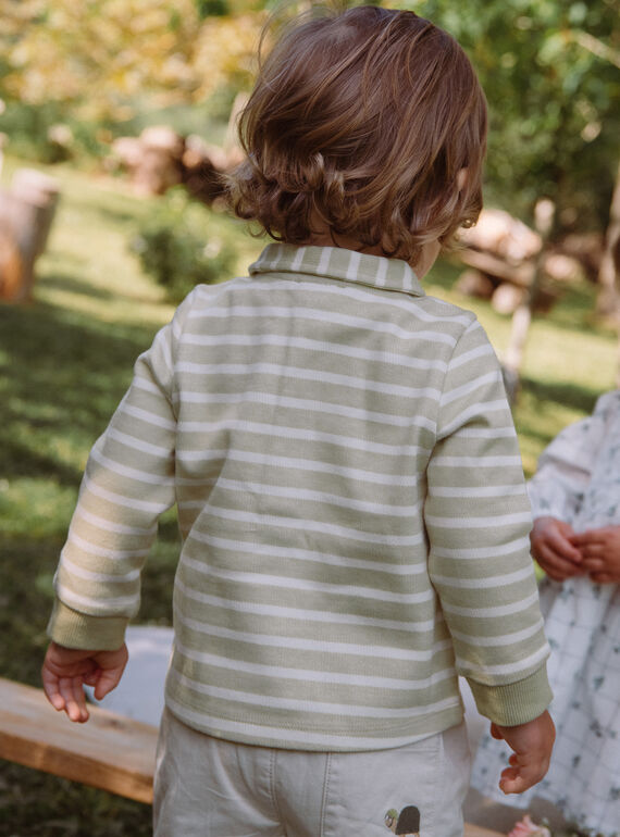 Ecru and clay green striped polo shirt GADAVID / 23H1BG81SWEG600