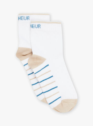 Ecru socks with blue and beige stripes FREBASSAGE / 23E4PGI1SOQ000