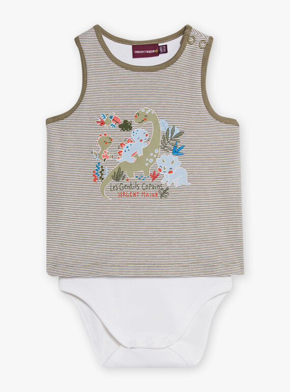 Baby boy 2-in-1 bodysuit with stripes and dinosaur print CAWOLSEN / 22E1BGP1BOD626