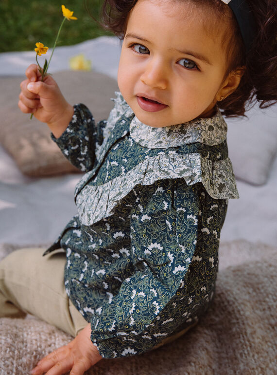 Emerald green blouse with floral print GACELIA / 23H1BF81CHE608