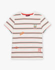 Ecru striped t-shirt with fantasy Cuba motifs child boy COBOLIAGE / 22E3PGM3TMC001