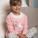Pajama set T-shirt and light pink pants with cat motif child girl