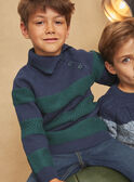Emerald green and navy blue sweater in fancy knitwear GLOPAGE / 23H3PGM3PULC205