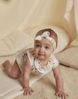 White cotton sateen romper and headband with fruit and flower print, birth girl CONSUELA / 22E0CFI3ENS000