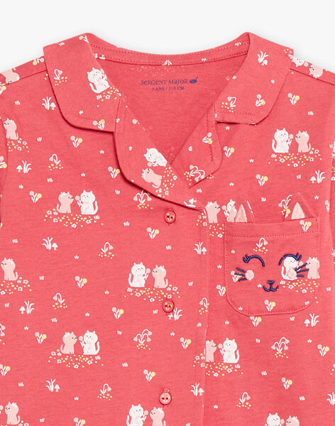 Child girl's fuchsia pink jersey pyjamas with kittens CHOUNETTE / 22E5PF44PYJD305