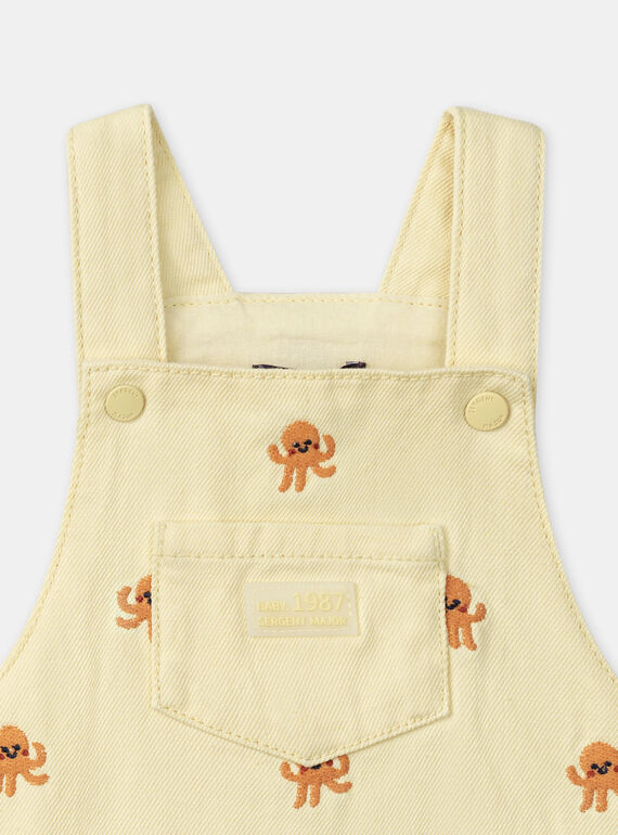 Baby chick yellow short overalls with orange octopus embroideries KAYANN / 24E1BGS1SACB116