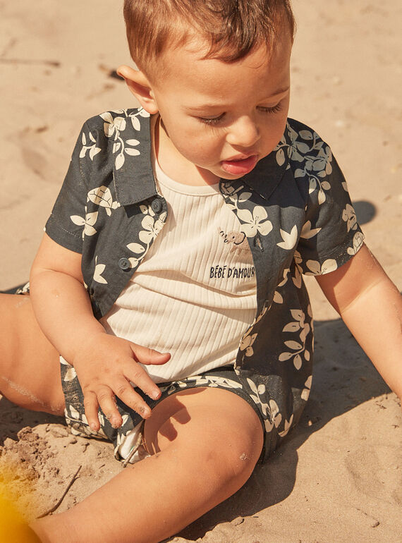 Slate black shirt with leaves and turtles print FATONY / 23E1BGP1CHMJ900