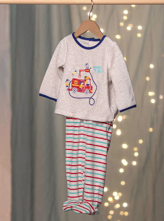 Baby boy's grey velvet fire truck pajamas CEFLORENT / 22E5BG41PYJJ920