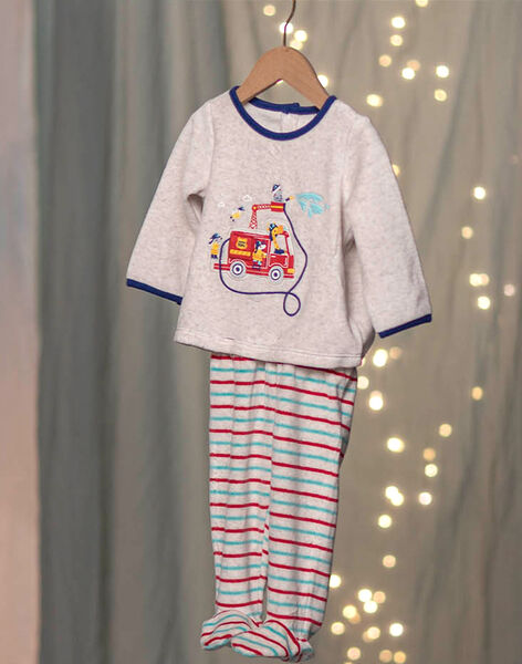 Baby boy's grey velvet fire truck pajamas CEFLORENT / 22E5BG41PYJJ920