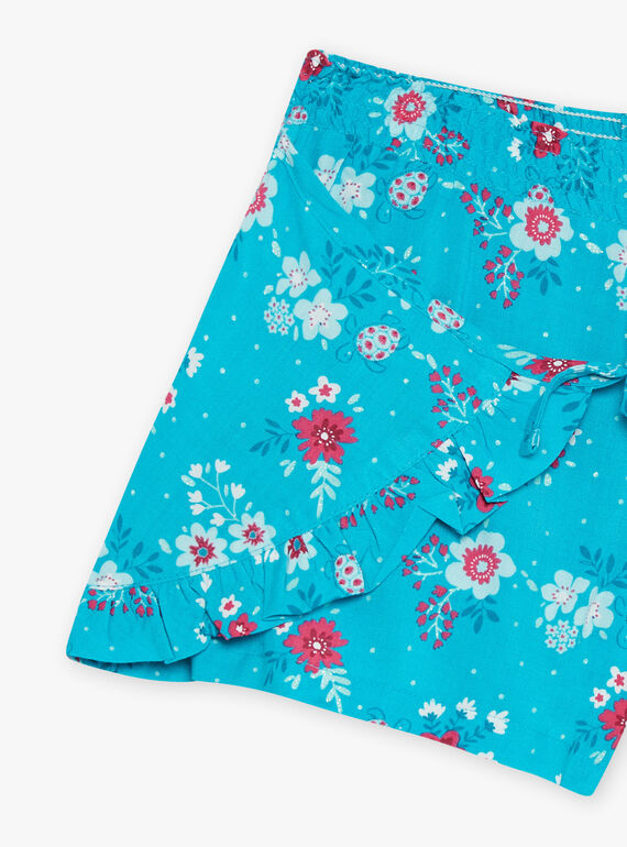 Child girl turquoise shorts with flower print CAUSHOETTE 2 / 22E2PFT4SHO202