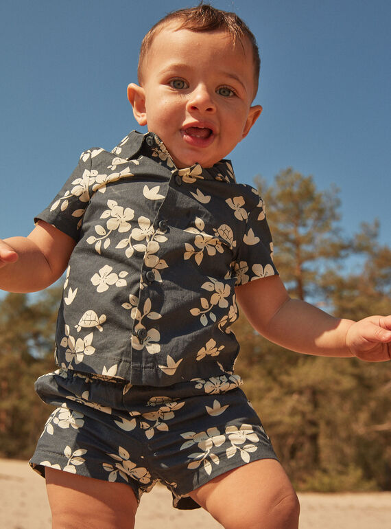 Slate black shirt with leaves and turtles print FATONY / 23E1BGP1CHMJ900