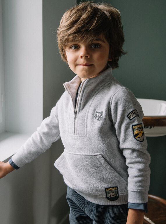 Grey mottled sweater with kangaroo pocket DEBADGEAGE / 22H3PGR1PUL943