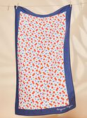 Navy blue and white towel with dark orange cherry print FRYSERETTE / 23E4PFL1SRV001