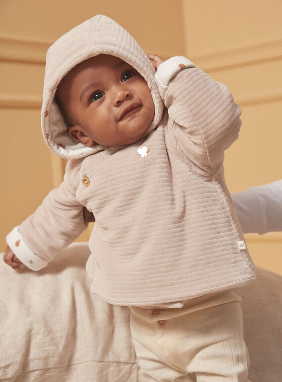 Beige velvet hooded baby jacket LOAC / 24H0CM11VES007