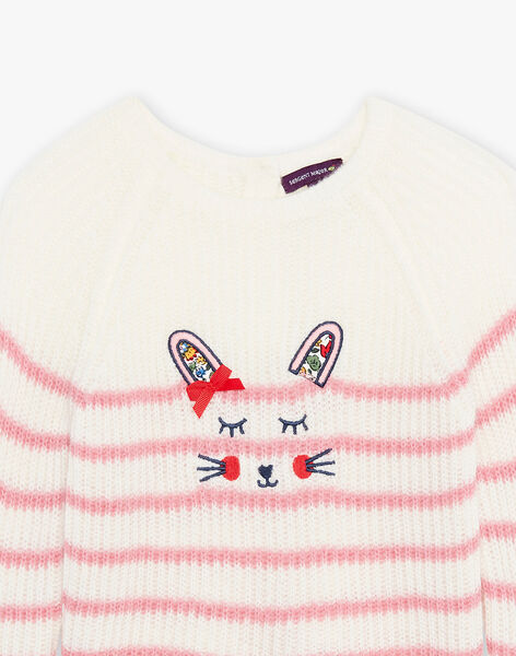 Ecru and pink striped knit sweater DAELISE / 22H1BFE1PUL001