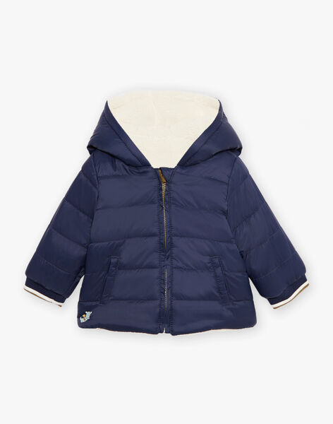 Navy blue reversible hooded down jacket with synthetic fur DIOLIVE / 22H1BGM1DML001