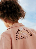 Child girl jacket in powder pink twill with cat and fantasy motifs CLATWETTE / 22E2PFG1VESD327