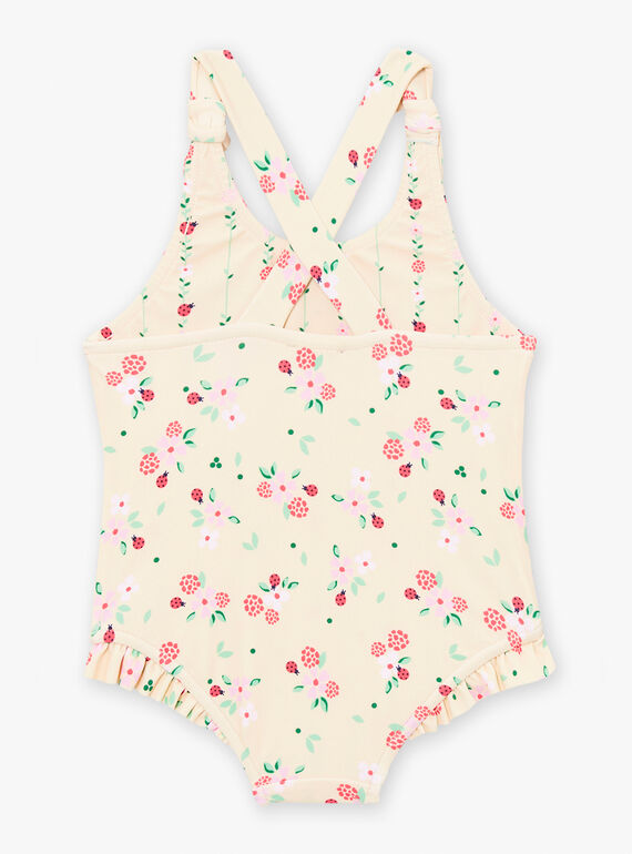 Pale yellow reversible one-piece swimsuit with floral print KITINA / 24E4BFG2MAI009