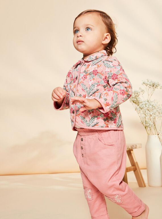 Old pink quilted jacket with flower print FAIMIMI / 23E1BFD2CARD318