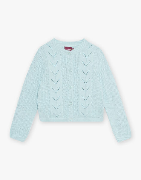 Turquoise knitted cardigan child girl CLIQETTE3 / 22E2PFF1CAR203