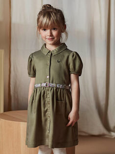 Child girl khaki twill dress with floral print belt CLOCHETTE1 / 22E2PFF3ROB604