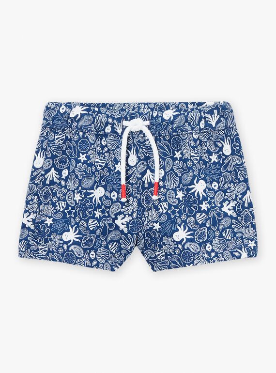 Navy blue poplin playsuit with multicoloured leaves and fish print KAYANIS / 24E1BGS1CBL070