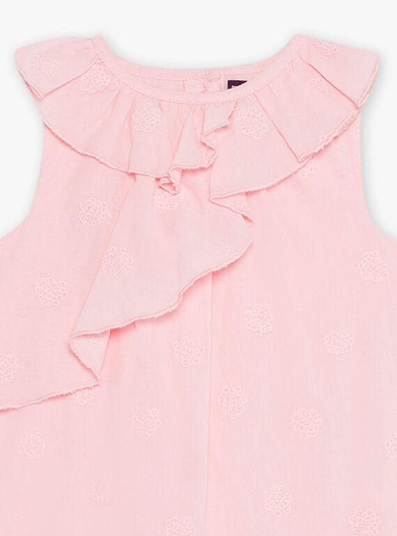 Baby girl pink poplin dress with shell embroidery and bloomer CASOLEIL / 22E1BFN1ROBD315
